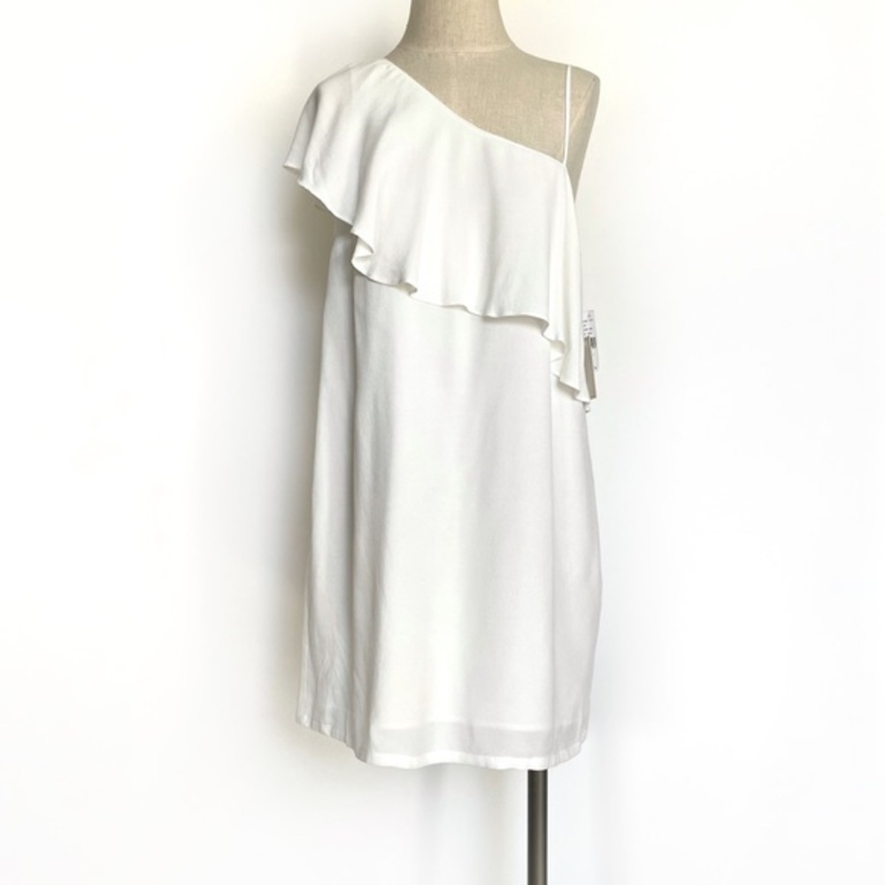 NWT 1. State White One Shoulder Ruffle Detail Dress Size 8